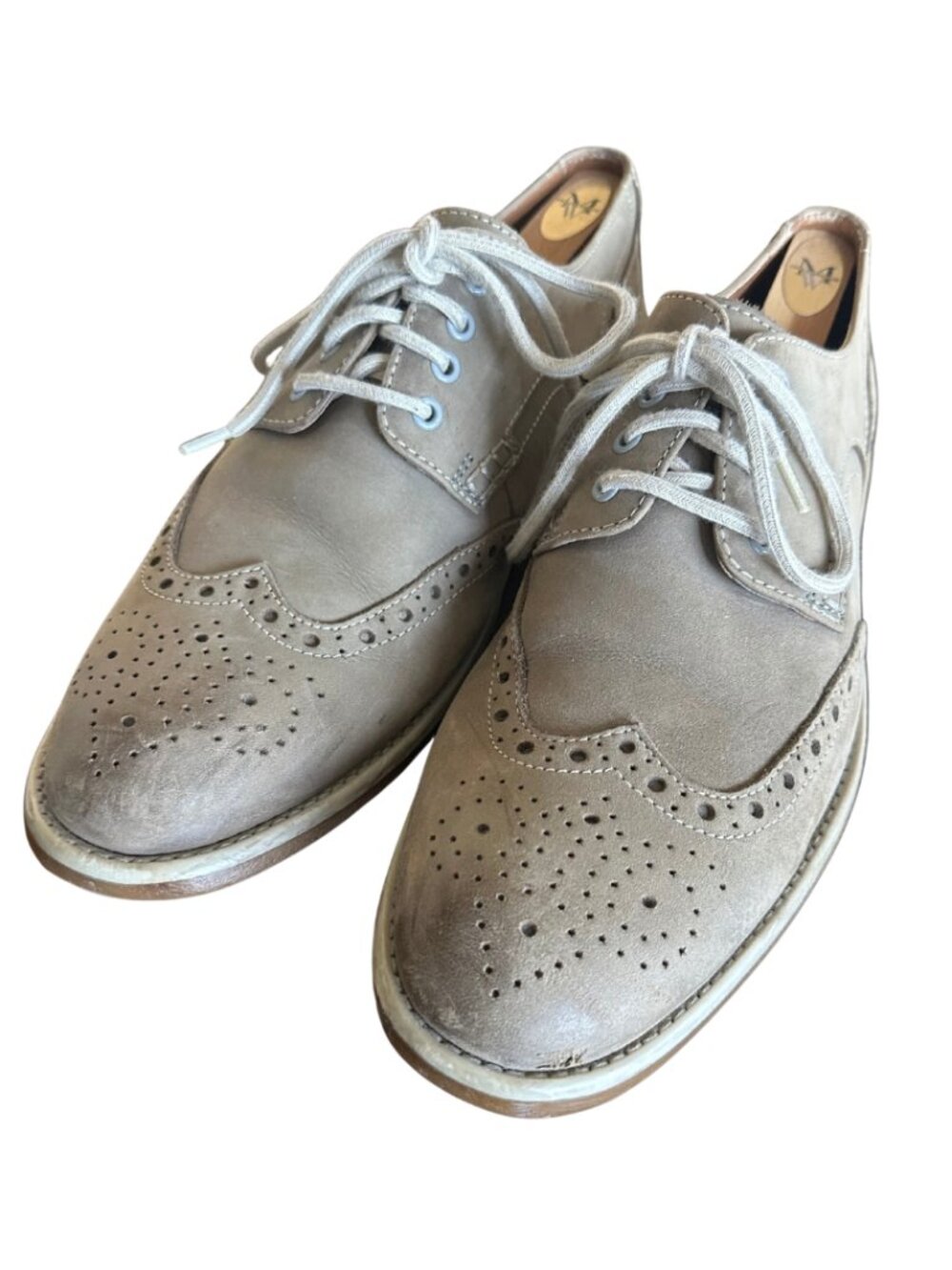 Clarks Mens Taupe Suede Wingtip Brogue Oxford Dress Shoes (Size 10)